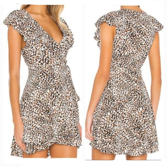 Free People French Quarter Wrap Around Leopard Print Flutter Sleeve Mini Dress - Picture 2 of 8